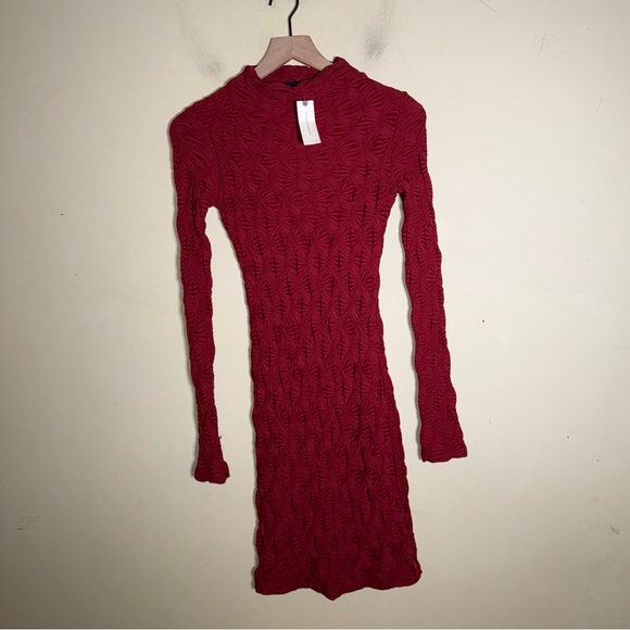 NWT MAEVE ANTHROPOLOGIE Long-Sleeve Scrunch Textured Mini holiday Dress wine XXS - Picture 11 of 15